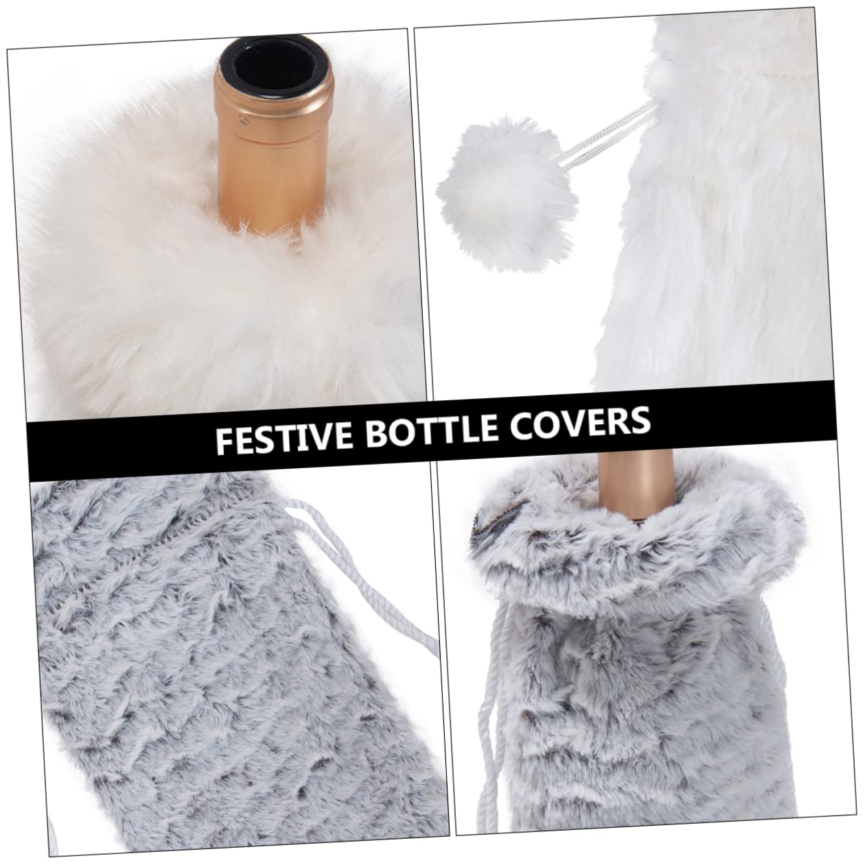 Ciieeo 6 Piezas 1 Juego Bolsa de Botella de Vino de Peluche Vino de Navidad Cubre Bolsas Bolsa de White Bolsas de Ropa de Botella Decorativa Adornos de Mesa 1.