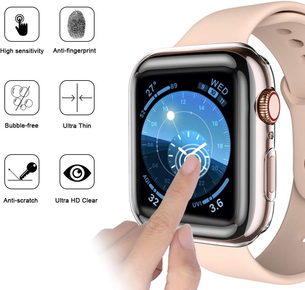 Henva Case Compatible with Apple Watch SE 44mm Series 6, Series 5, Series 4, Overall Protective Soft Case Ultra-Thin TPU Cover Compatible for iWatch Series 5/4 44mm, 3 Pack, Black/Silver/Clear