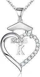 Presentes de formatura para a faculdade de 2025, colar de prata com coração de formatura inicial A-Z, presente de formatura inspirador, presentes de formatura para sua irmã, melhores amigas