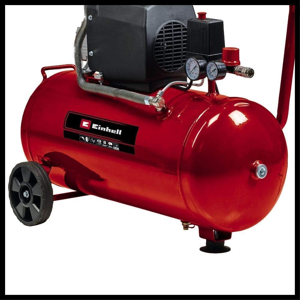 Einhell Compresor TC-AC 190/50/8 (1500 W, máx. 8 bar, lubricación por aceite, depósito de 50 l, válvula de retención/seguridad, tornillo de drenaje para el mantenimiento, pie engomado)