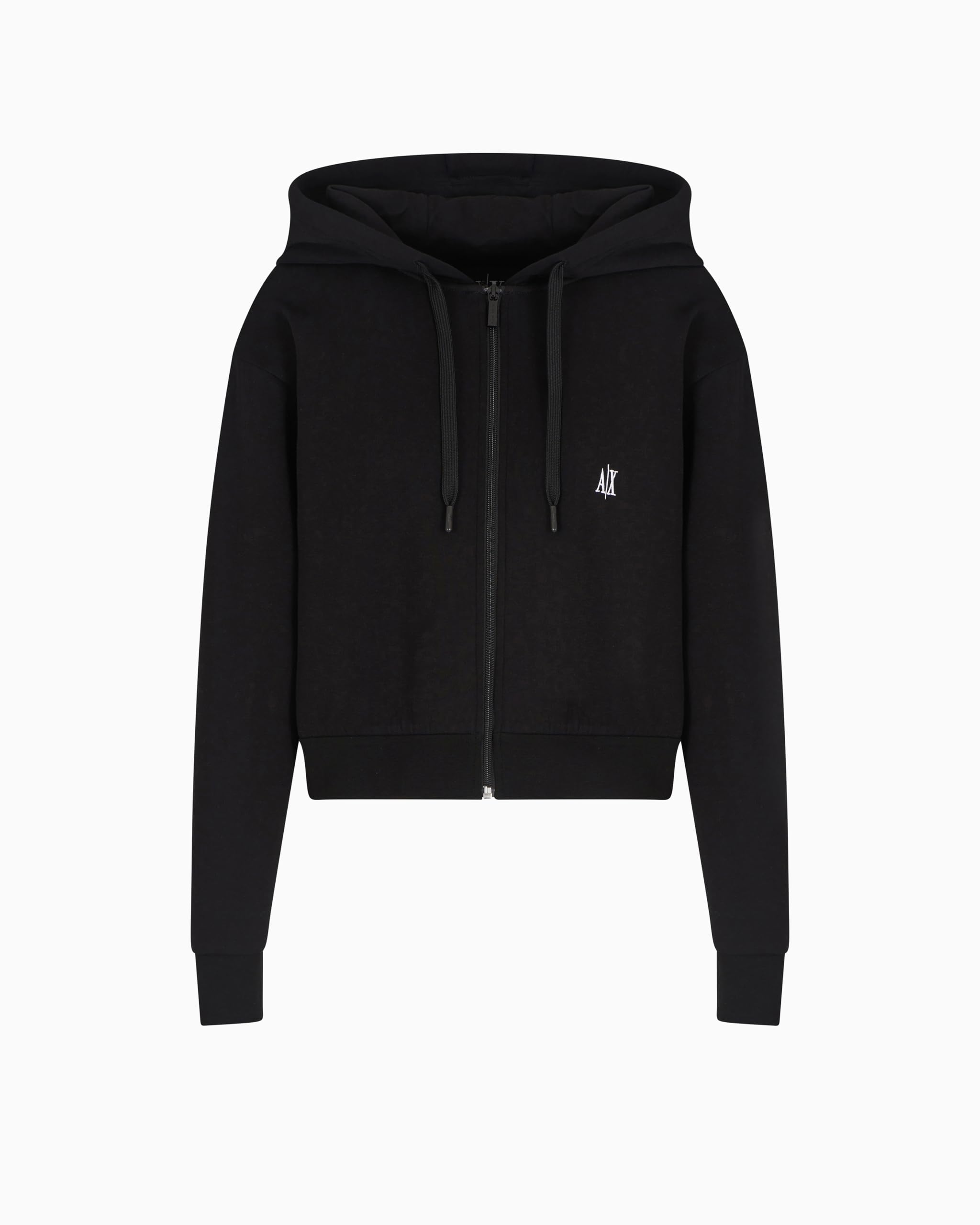 Armani Exchange Black Stretch Sweatshirt With Hood And Zip Icon Embroidery