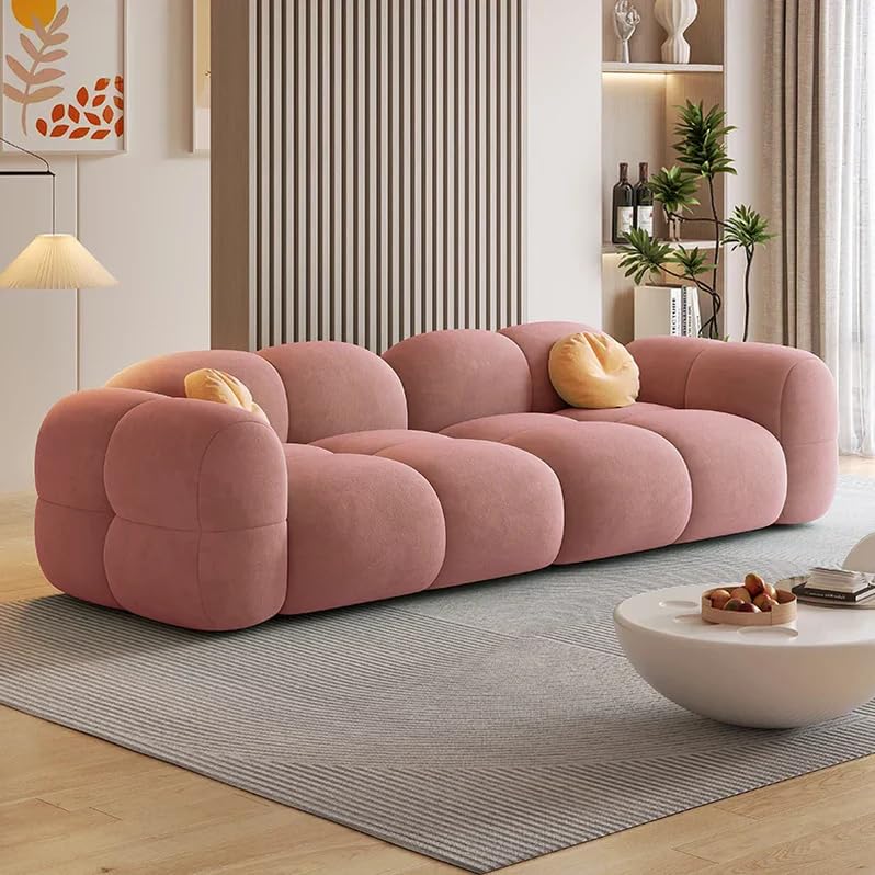 Image of LEGACY OF COMFORT Prith Velvet Cloud Sofa - Premium Cushioned Comfort | Brand-Registered Design | 3 Seater Sofa for Living Room (Pink)