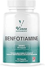 Vinco Benfotiamine 300mg - Vitamin B1 Thiamine High Strength for Heart & Kidney Support, 120 Vegan Capsules, Enhanced Cognitive Function, Energy & Antioxidants, Gluten & Allergen-Free - Made in UK