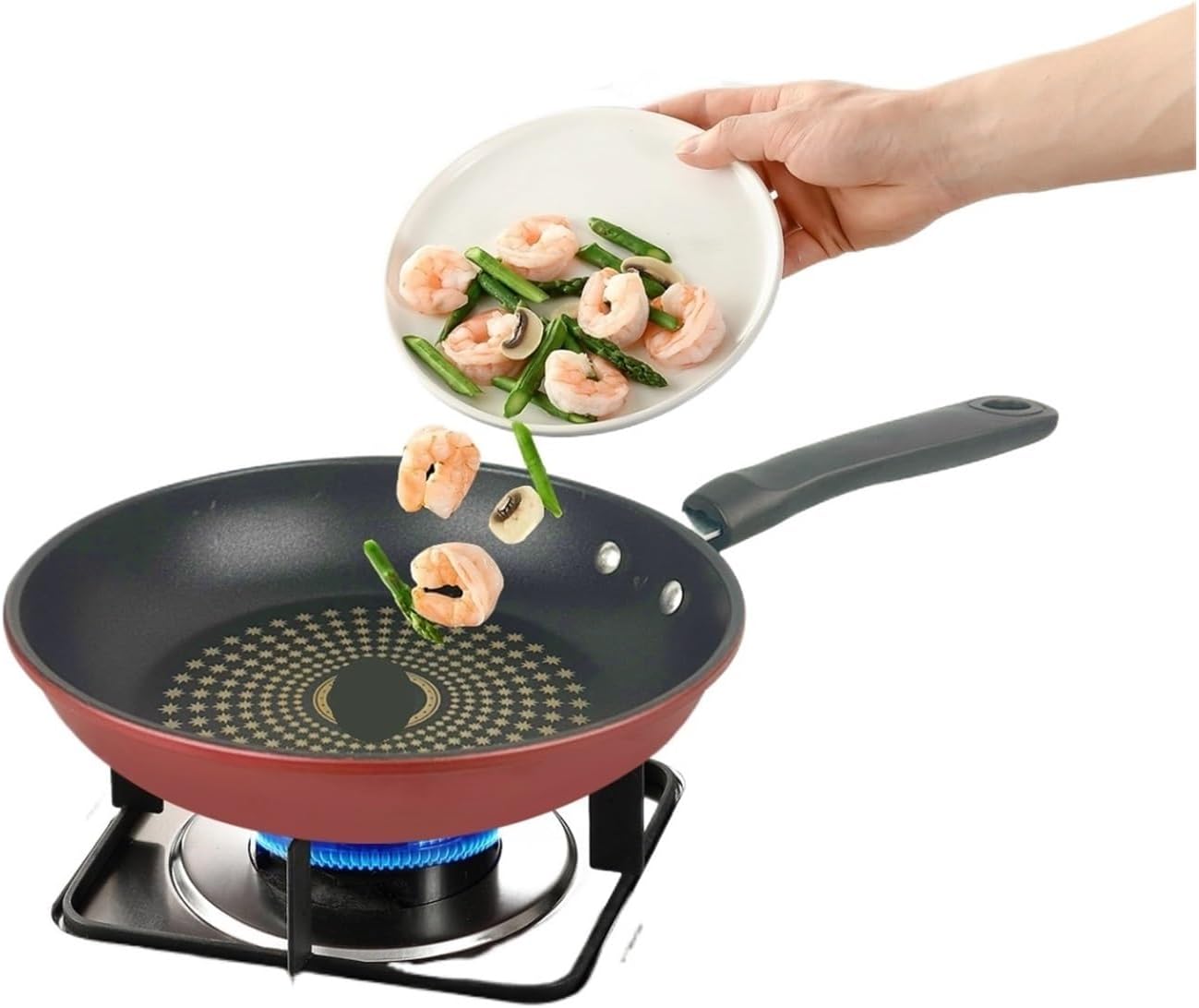 24cm Iron Fying Pan Saute Pans Nonstick Cooking Wok Steak Egg Pans,Easy To Clean,Compatible With All Stove Tops,Red