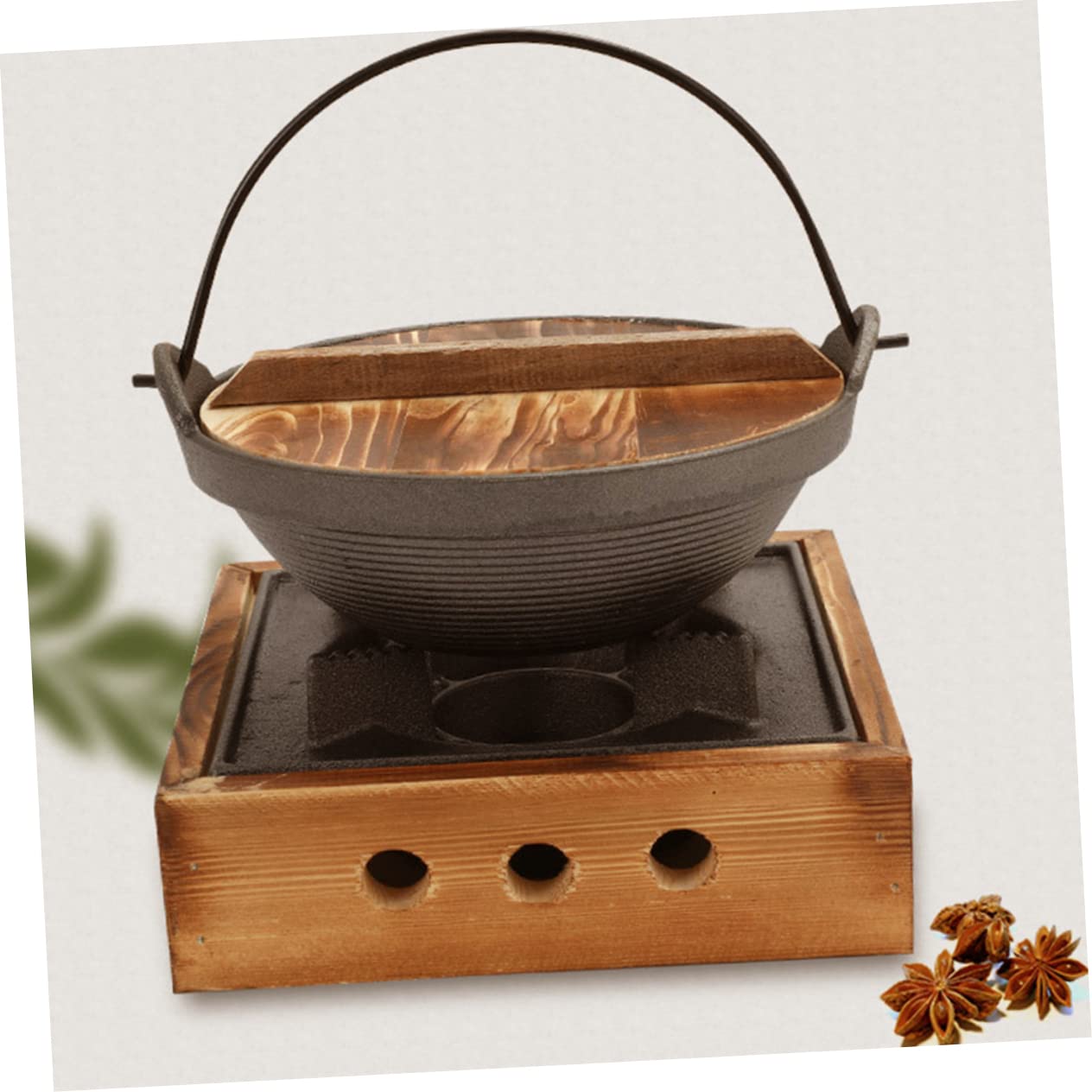 Pentola di Ghisa Giapponese per Stufa, Set 4 Pezzi con Legno