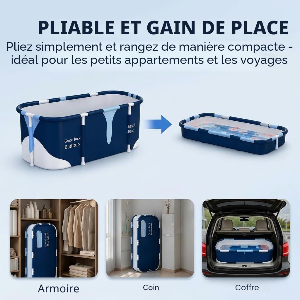 Baignoire pliable pour adulte de 55" - Baignoire mobile avec isolation et coussin confortable - Baignoire pliable pour adultes