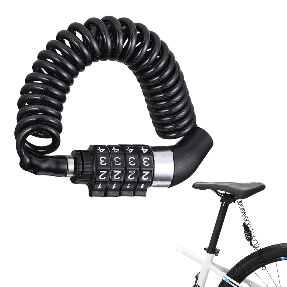 Candado Bicicleta 1 Unidad 1.5M Cable Casco Moto Antirrobo 4 Dígitos Alta Seguridad Negro