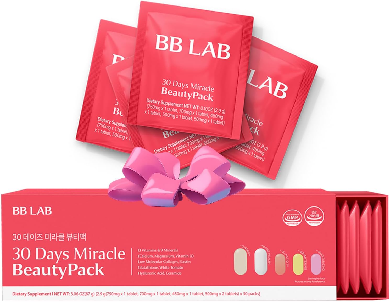 30 Days Miracle Beauty All-in-one Pack, Low Molecular Collagen, Elastin, Glutathione, Ceramide, Hyaluronic Acid, Multivitamins & Minerals, Calcium, Magnesium, Vitamin D