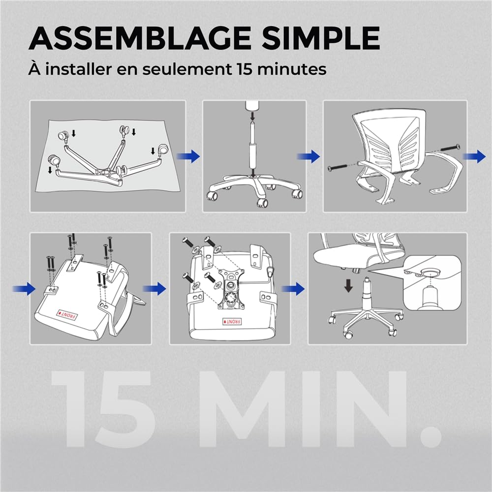 Yaheetech Chaise Bureau Ergonomique en Maille Respirante, Fauteuil d'Ordinateur Inclinable avec Support Lombaire à roulettes Pivotante, Siège Bureau en Hauteur Réglable, Capacité 136kg Gris Clair