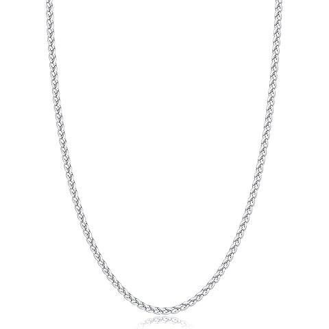 Jewlpire Silver Wheat Chain/14k Plated Gold Chain Necklace for Men, 2.5mm 3mm Chains for Men, Stainless Steel Necklace Chains for Men and Women, Mens Chain Necklace 16 18 20 22 24 26 Inch