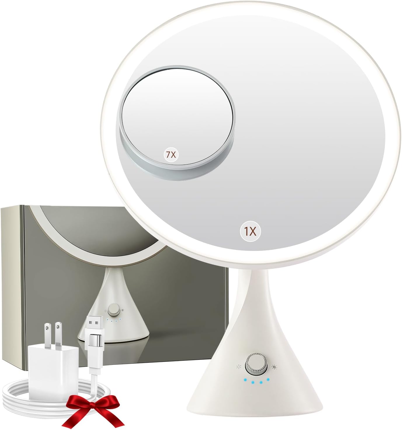 10 Inch Lighted Makeup Mirror with 7X Magnification,3 Colors & 10 Brightness Levels, Magnifying Makeup Mirrors with 5000mAh Battery, Anti-Glare,Gift Box (White) 10 Inch Lighted Makeup Mirror with 7X Magnification,3 Colors & 10 Brightness Levels, Magnifying Makeup Mirrors with 5000mAh Battery, Anti-Glare,Gift Box (White)