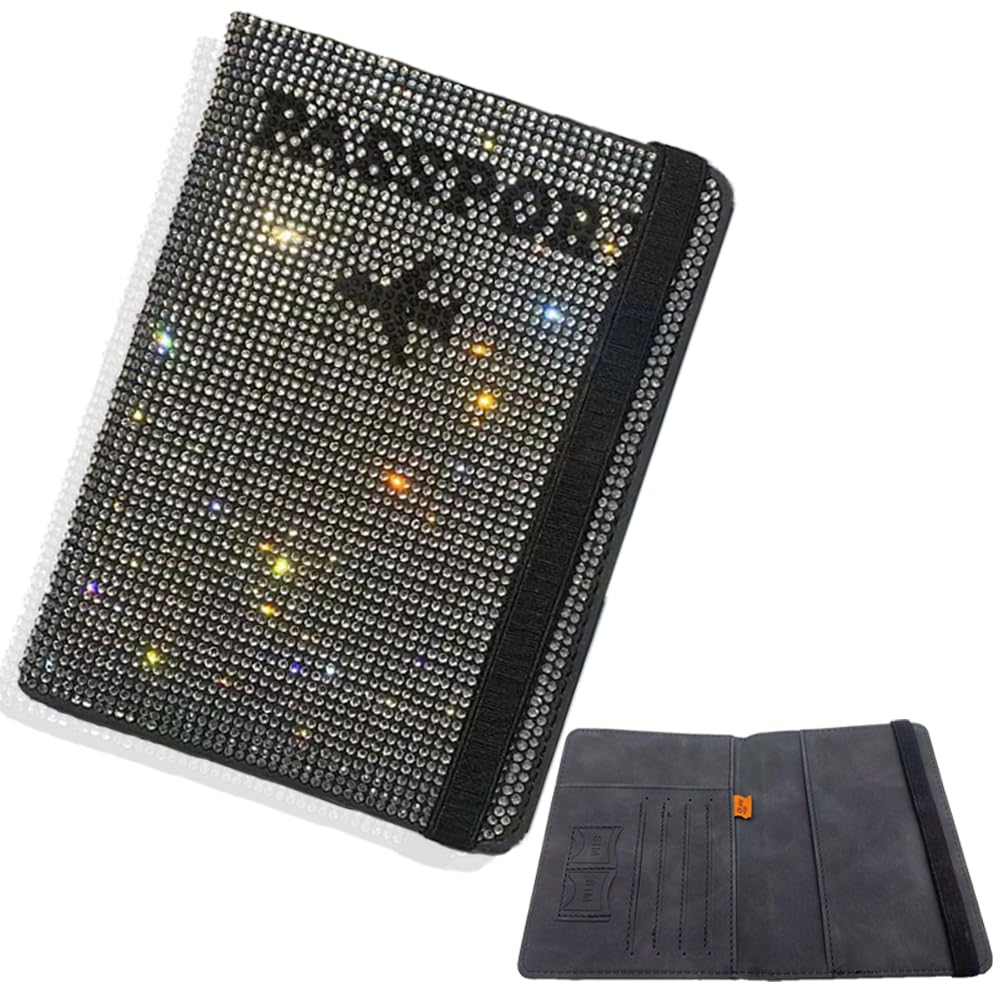 KUPAO Crystal Diamond Ladies Key Purse Bag Passport Holder Cover Traveling Passport Case Women PU Leather Bling Rhinestone Card Case，Waterproof Rfid
