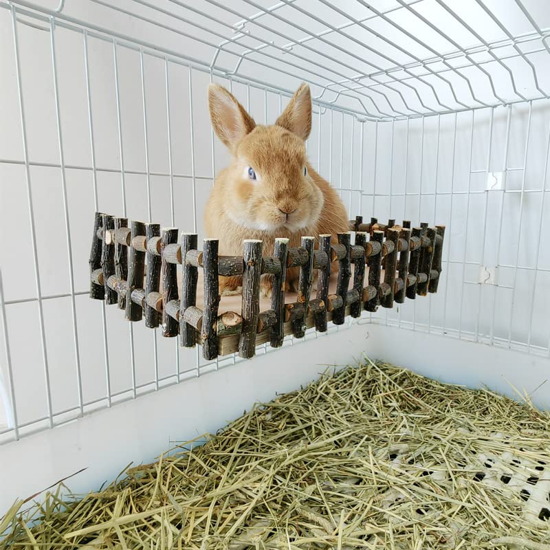 Rabbit Platform, Bunny Perch Cage Toy Wooden Play Gym Stand, Natural Pine Wood Tray for Chinchilla Squirrel Hamster Guinea Pig, Birdcage Toy for Parrot Conure (Large)