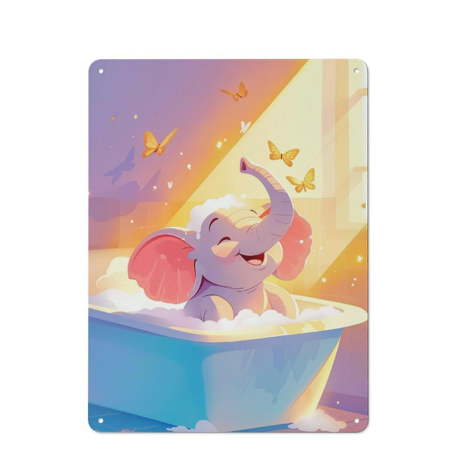 Its Baby Elephant Bath Time Workshop Style Metal Wall Decor 40x30cm, Decorative Metal Plaque for Garage, Workshop, Shed Or Utility Room