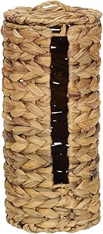 Household Essentials Wicker Toilet Paper Roll Holder, Handmade, Water Hyacinth Weave, Steel Frame, Removable Lid with Access Slot, and, Natural