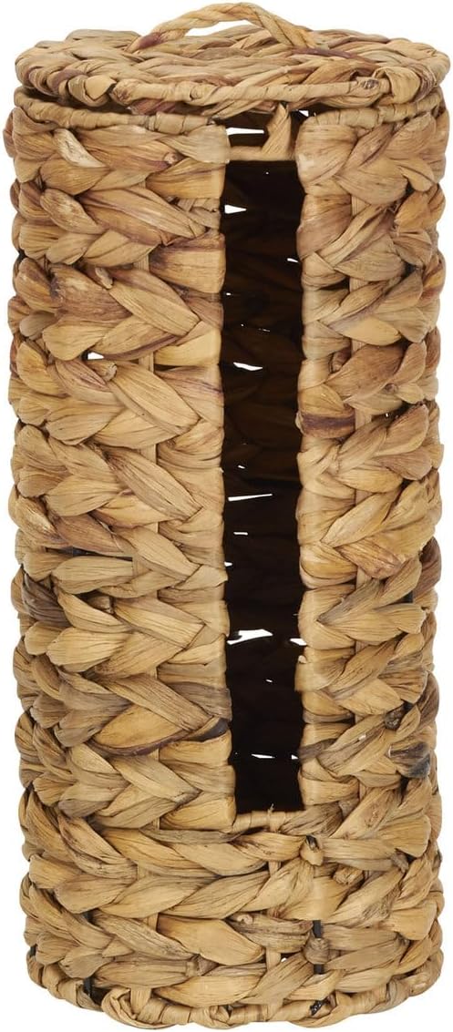 Household Essentials Wicker Toilet Paper Roll Holder, Handmade, Water Hyacinth Weave, Steel Frame, Removable Lid with Access Slot, and, Natural