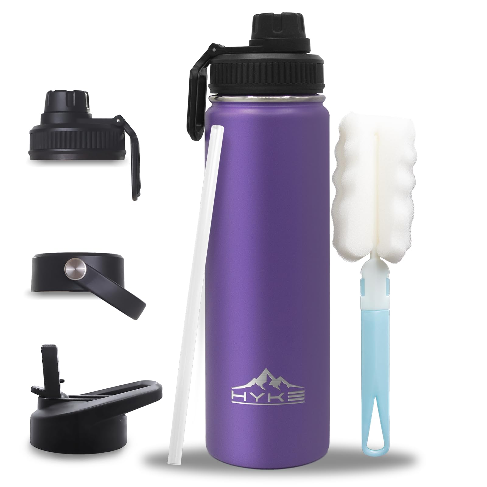 U2PlCK Vacuum Insulated Water Bottle 700ml (24OZ) Leakproof Outdoor Mug with 3 Replaceable Cup Lids for Cycling,Running,Gym,Camping,Travel (Purple)