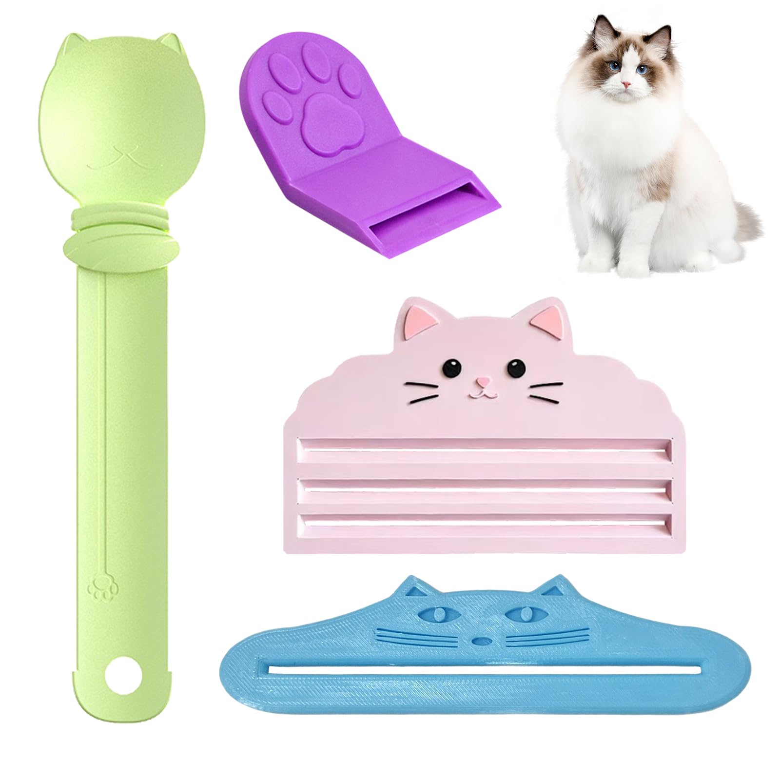 CavspkArt Cat Food Pouch Squeezer Set, Cat Treat Dispenser Spoon, Cat Strip Feeder Spoon - Pet Feeding Spoon, Mess-Free Cat Food Squeeze Tool (4pcs)