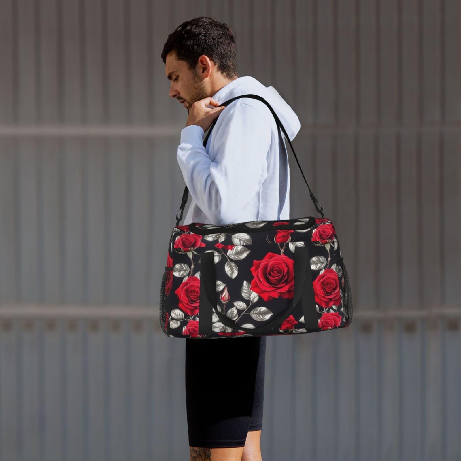 Red Rose Garden - Bolsa de viaje con cremalleras y asas, bolsa de lona plegable grande para vacaciones familiares, Black, Talla única