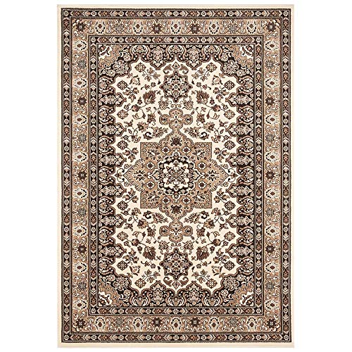 Nouristan Parun Täbriz Mirkan Orient Tappeto, Stile, Pelo Corto, Vintage, Orientale, per Sala da Pranzo, Soggiorno, Camera da Letto, 120 x 170 cm, Polipropilene (PP), Beige Avorio