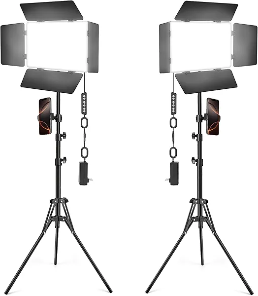 2 Pack LED Video Light Kit with Barn Door, Icceue Photography Light Panel with Stand, 3000Lux 2500K-8500K Dimmable Studio Lights for Video Recording/Filming/Photoshoot Shooting/Live Streaming/YouTube