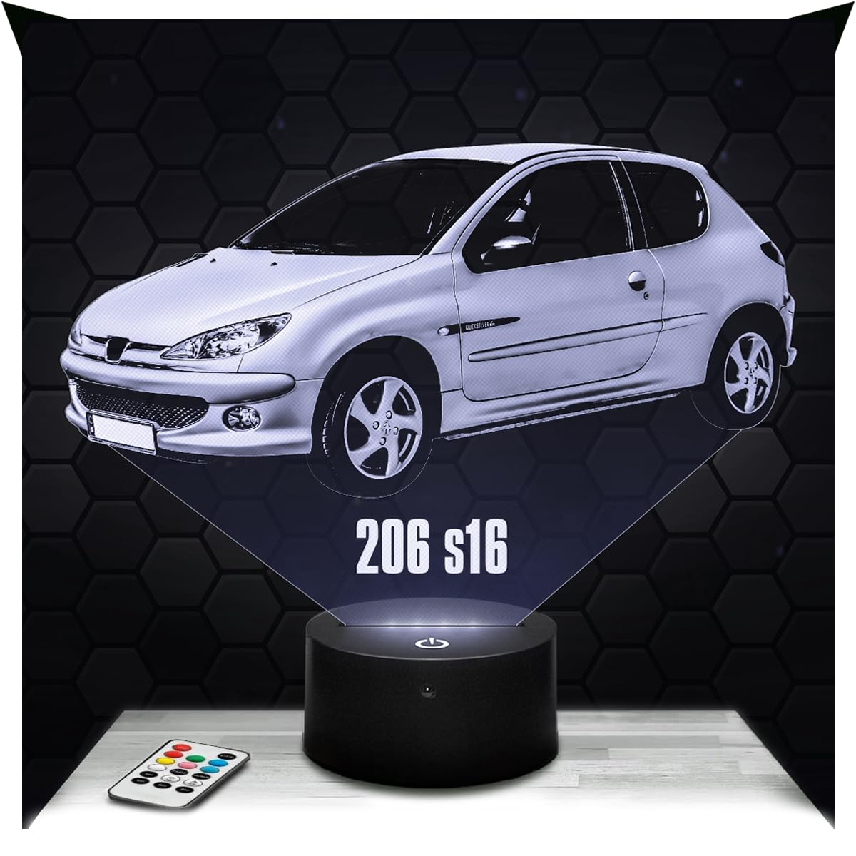 Lampephoto.fr - Car 206 S16 3D Lamp, Night Light 3D LED Illusion Lamp, Miniature Decoration Collection, Gift idea for Car Fan, Night Light for Children's Bedroom, Gift idea for Boys, Christmas, Gift — image 1