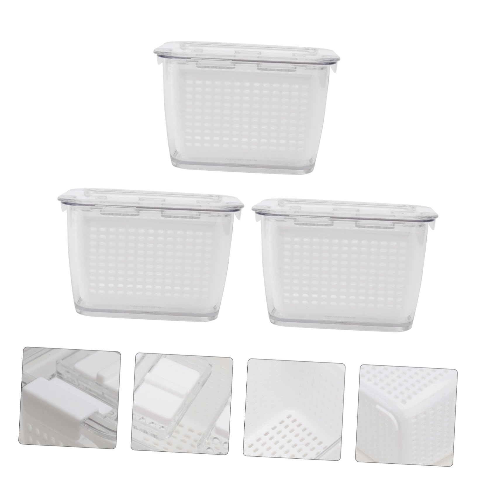 iplusmile 3 piezas Conjunto Cajas Herméticas para Frigorífico Diseño con Drenaje para Frutas y Verduras Organizador Fácil de Limpiar para Cocina Almacenamiento Sellado para Alimentos Color