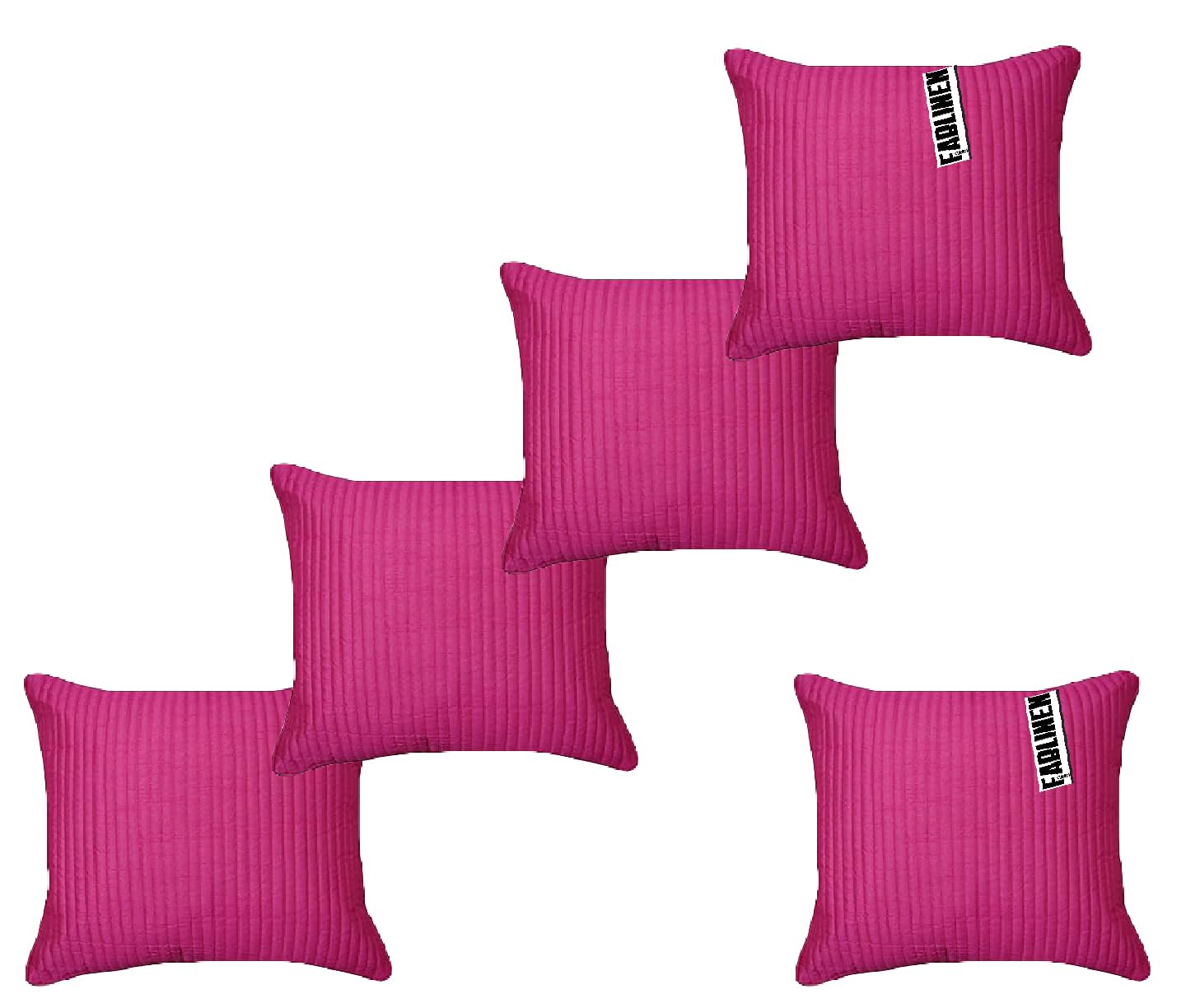 FabLinen Dupion Silk Quilting Stripes Cushion Cover 12x12 inches(30x30 CMS) 5pcs Set (Pink)-image-34
