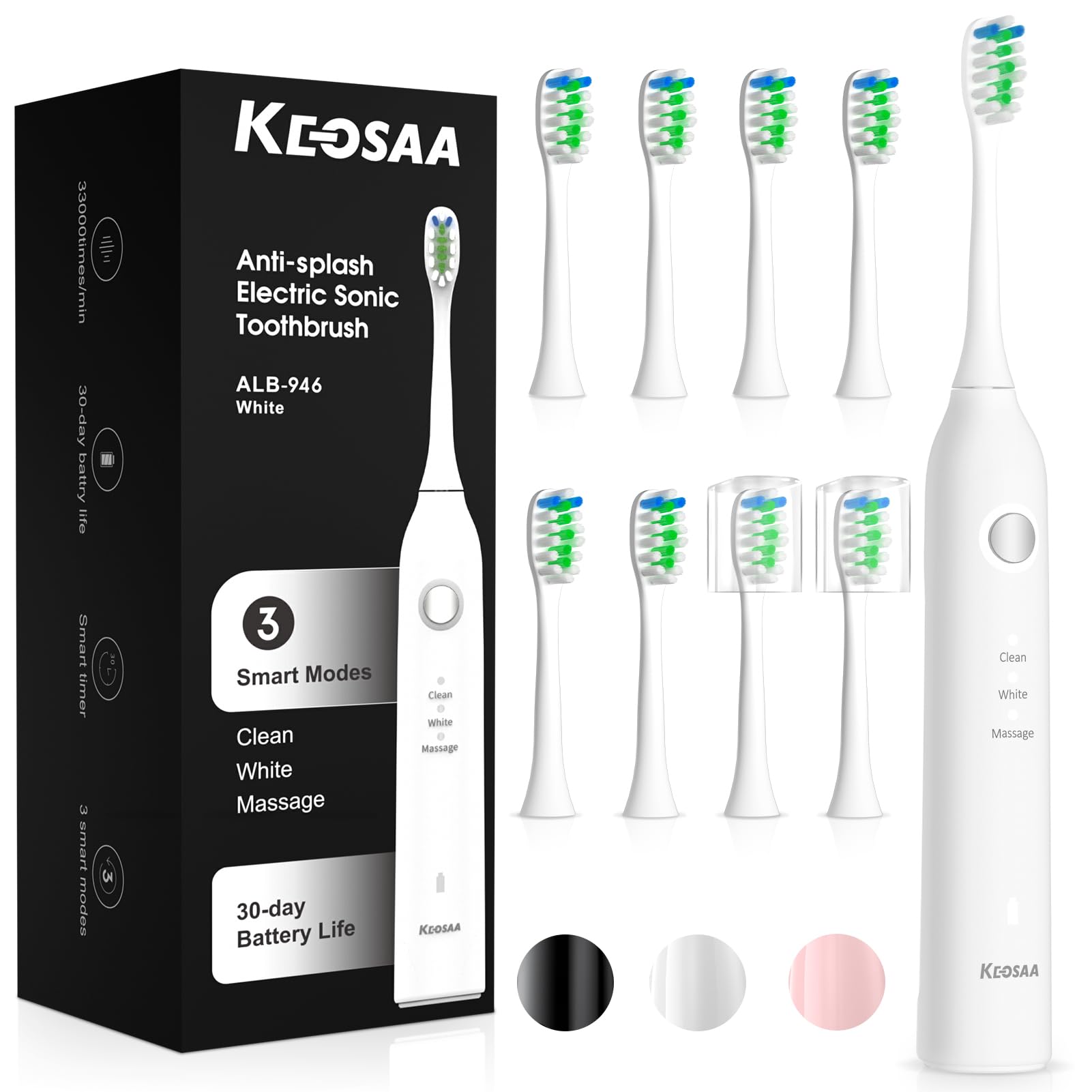 Sonic Vibrating Toothbrush with Pressure Sensor, Rechargeable Tooth Brush with 8 Brush Heads, 3 Modes, 33000VPM, 2-Min Timer, One Charge Lasts for 30 Days, 3D Rounded Soft Bristles, IPX7 Waterproof-image-31