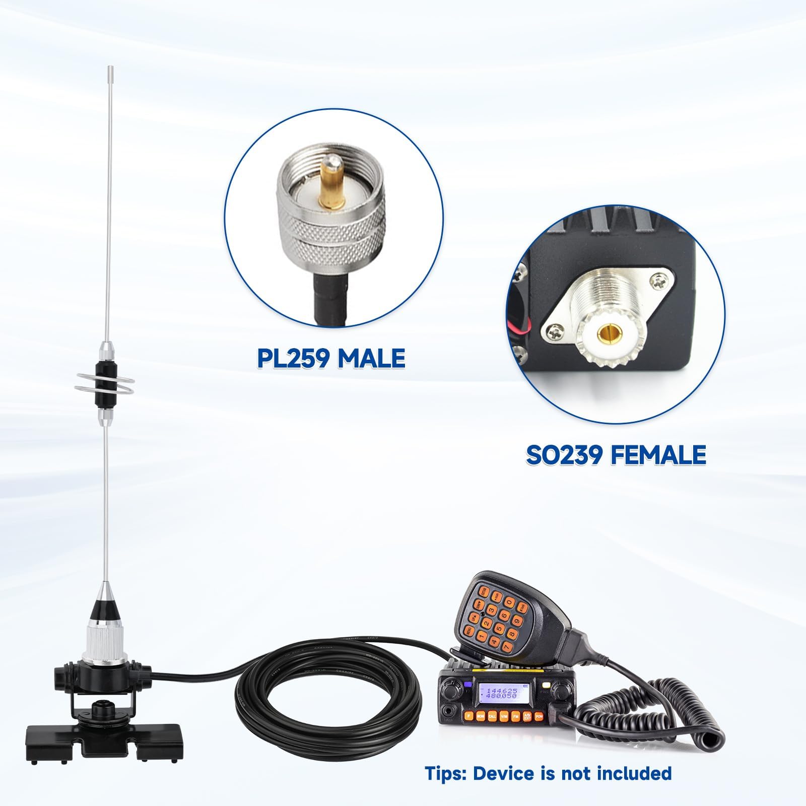 Bingfu ​​Antenna VHF UHF Veicolare Auto Radio Mobile Doppia Banda 144/430 MHz, 39 cm, Supporto a Staffa, Connettore PL259 e Cavo 5 m per Ricetrasmittente e Dispositivo di Comunicazione Amatoriale