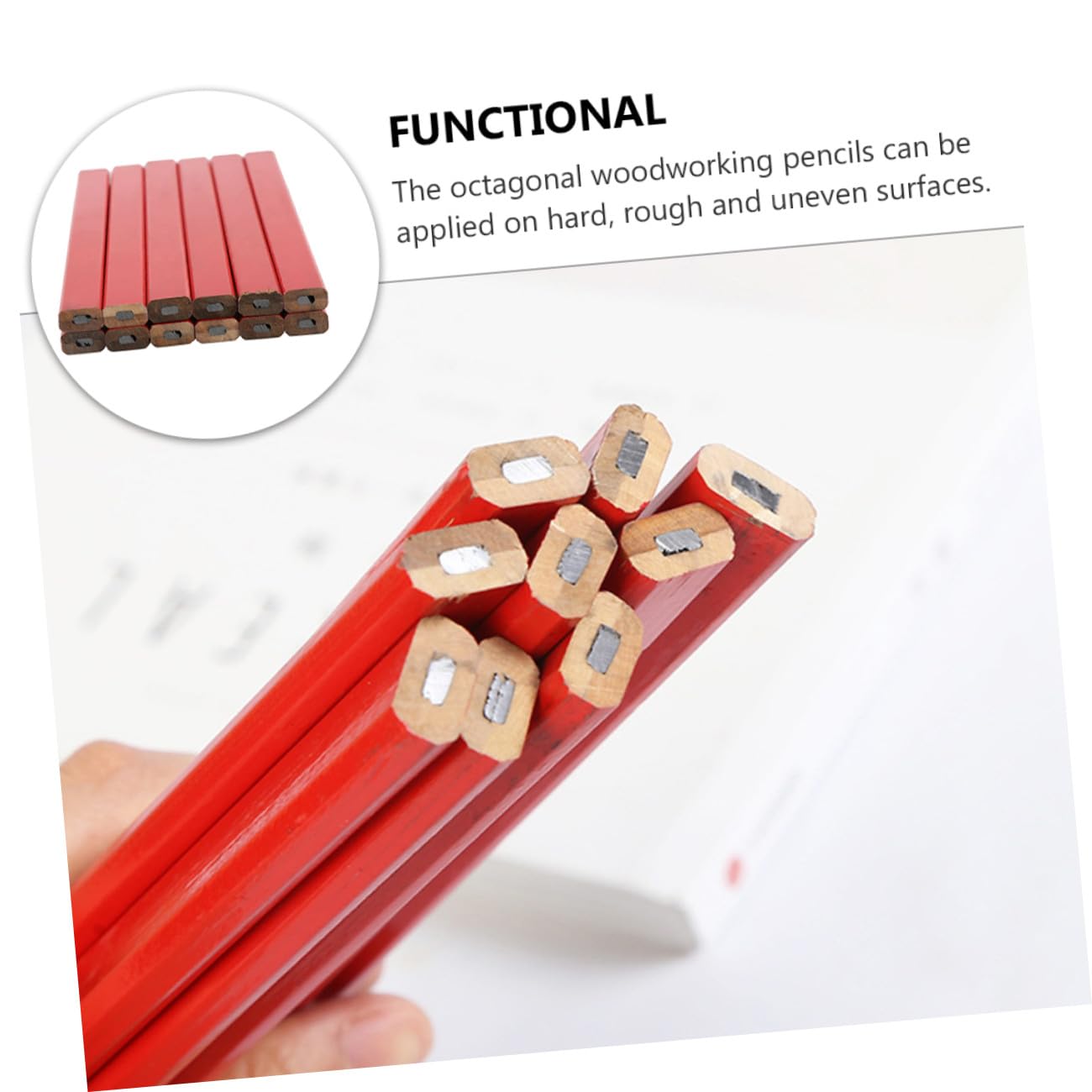 SHINEOFI 72 Stück Bleistift für die Holzbearbeitung Zimmermannsbleistift achteckige Holzbearbeitungsbleistifte Tischler schreiblernbleistift Holzstift flacher Bleistift hölzern rot