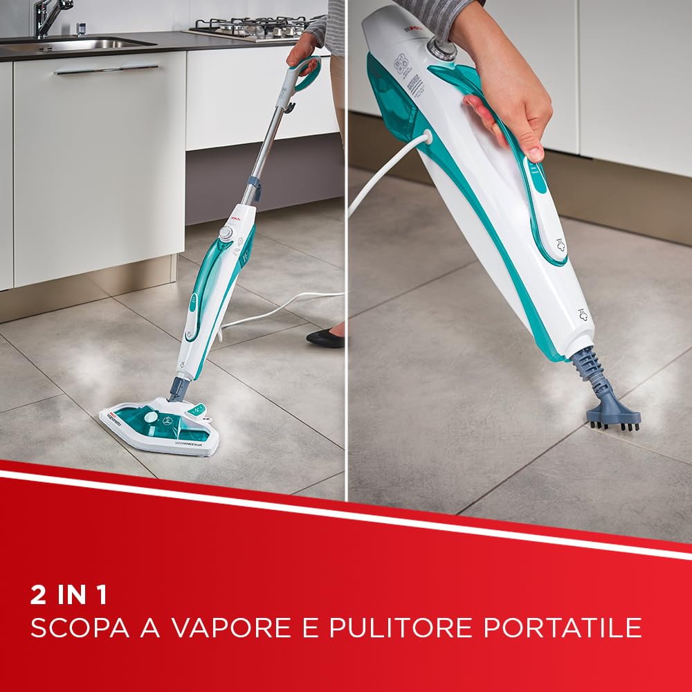 Polti Vaporetto SV450 Double, Scopa Vapore 2 in 1 con Pulitore Portatile, Potenza Max 1500 W, 13 Accessori Inclusi, Serbatoio Estraibile da 0,3 L, Azzurro e Bianco