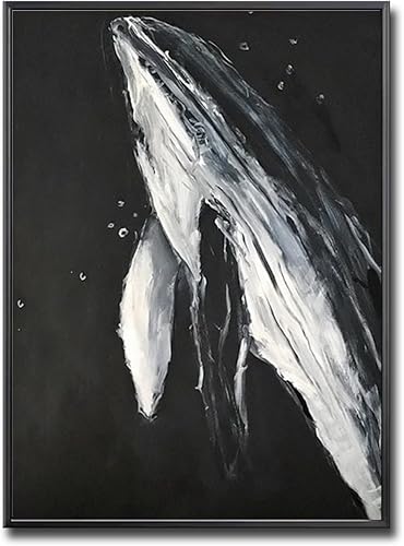 Miniatura 2 de Lienzo decorativo de ballena blanca y negra para sala de estar, pintura al óleo de animales pintada a mano para dormitorio, obra de arte de océano
