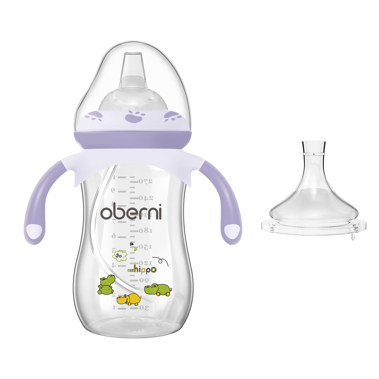 Oberni Non-Spill Sippy Cup, Weighted Straw Baby Water Bottle with Removable Handle for 6 12 Months, Toddler Milk Bottle, BPA-Free | 270ml | Purple (1 Pack)