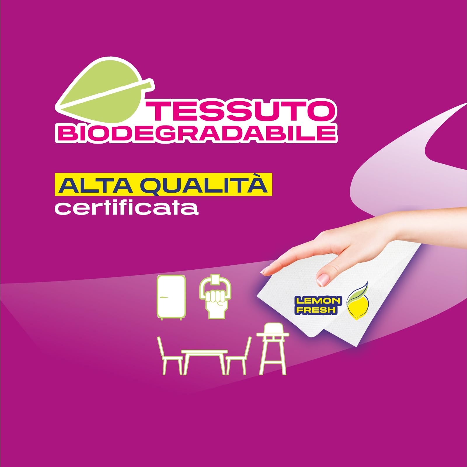 Brawn Multiuso Igienizzante, Detergono Tutte le Superfici e Rimuovono Germi e Batteri, Profumo Lemon con Tessuto BioDegradabile, Doppia Superficie Pulente Senza Risciacquo, Confezione da 40 panni - 4