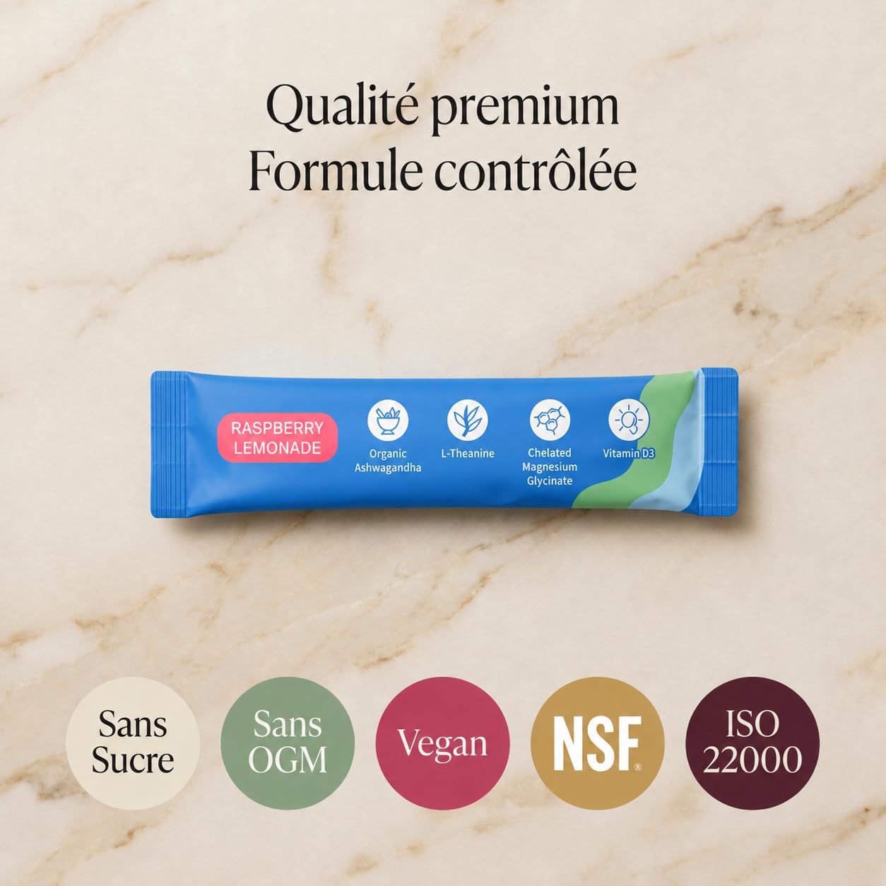 SuperCalm Cortisol Anti Stress | Formule Ashwagandha, L-Theanine + Magnésium Glycinate & Vitamine D3 | Apaise le stress quotidien | 0 Sucre Goût Framboise 100% naturel | Routine simple et agréable