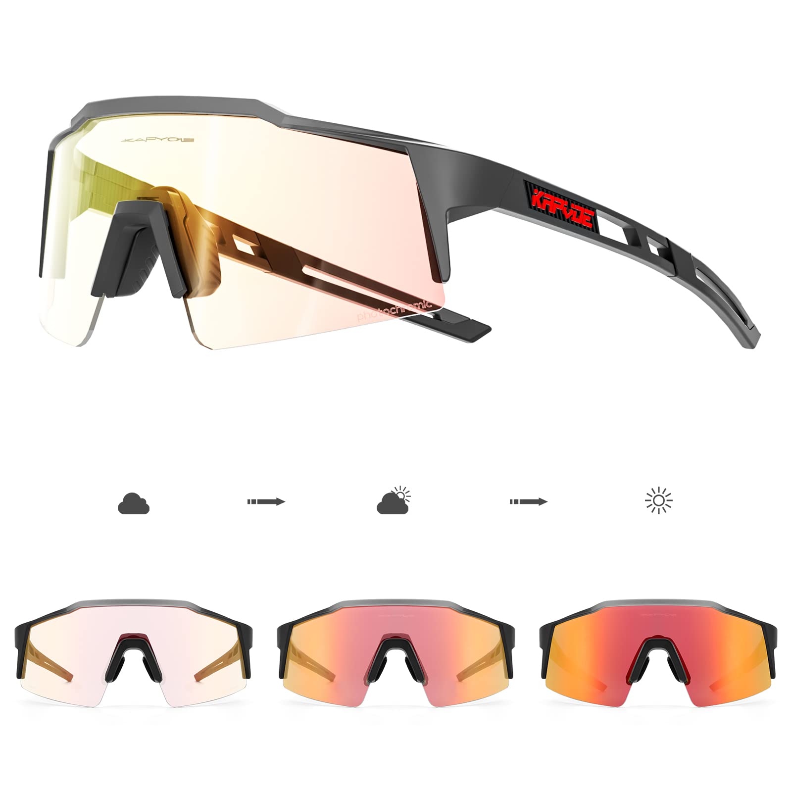 KAPVOE Gafas de Ciclismo Fotocromáticas con TR90 Mujeres Hombres Niños Niñas Gafas de Sol Deportivas Mujeres Hombres