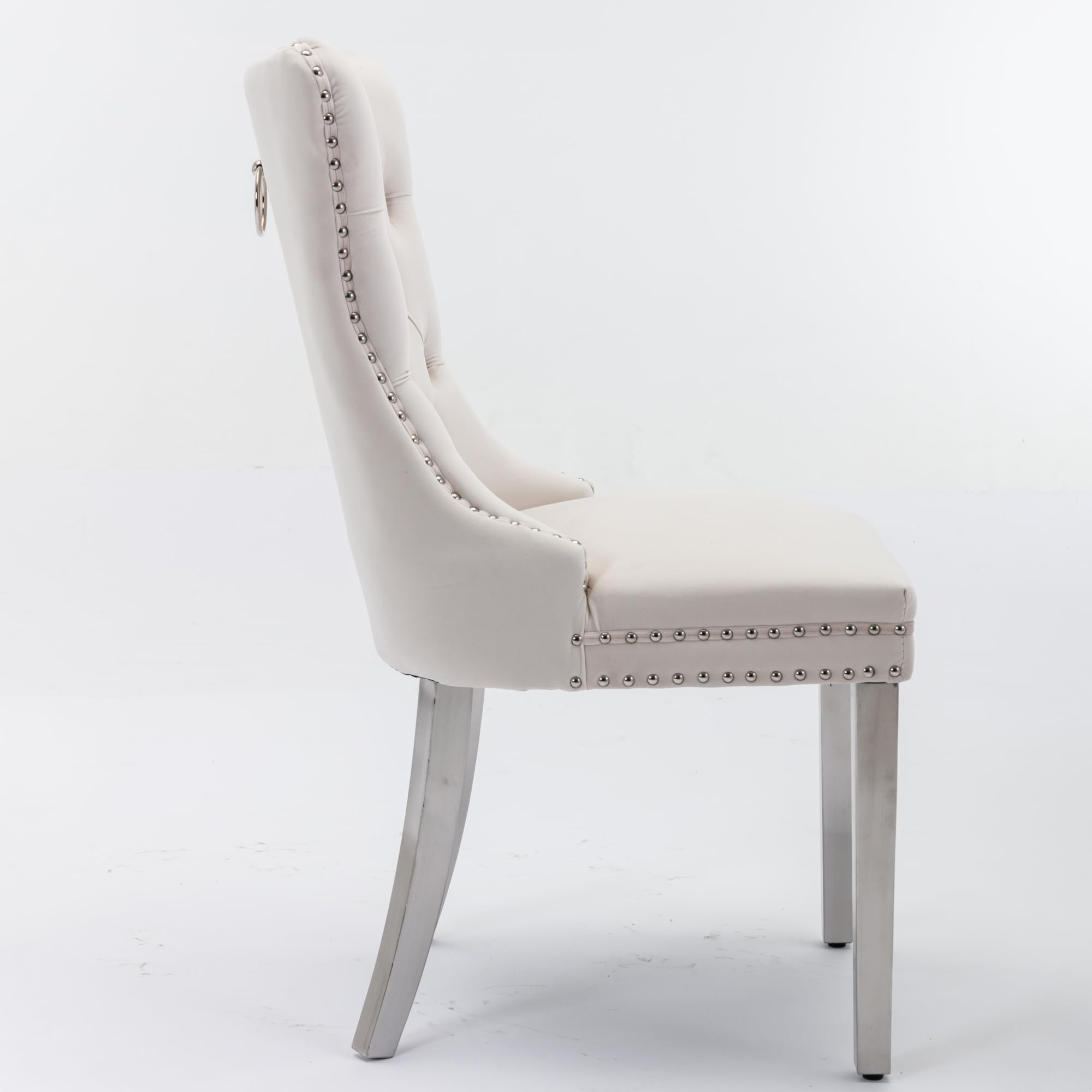 Set di 2 sedie per sala da pranzo, in velluto beige con piedini cromati, sedie imbottite con schienale alto