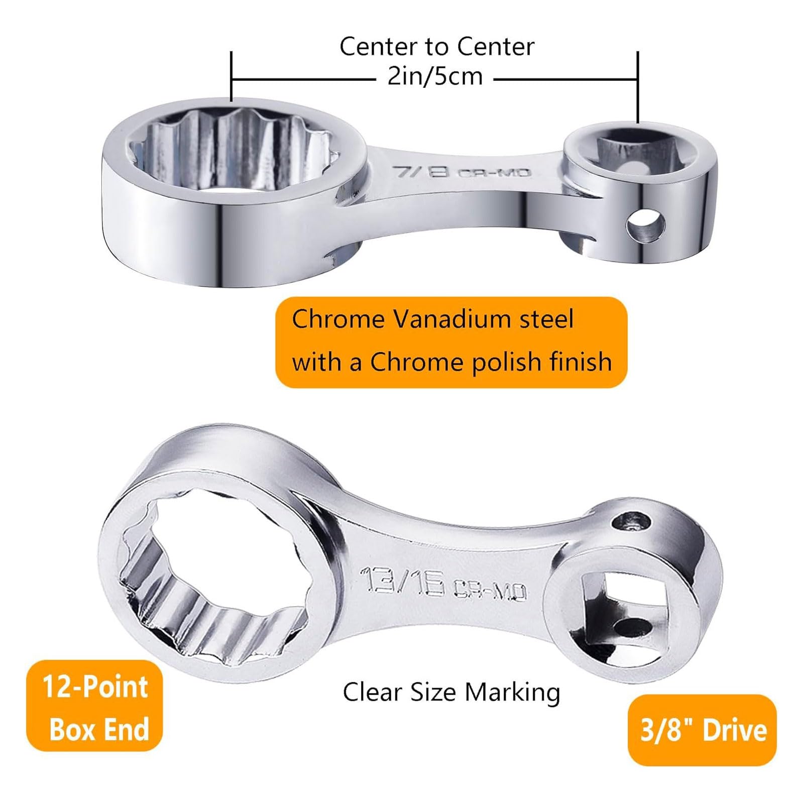 Zestaw Adapterów Skrętnych z Napędem 3/8 12-kątny Klucz Oczkowy 10 Rozmiarów 5/16 do 7/8 Cala z 2 Adapterami Nasadowymi 1/2 i 1/4 Cala do Napraw Samochodowych i Konserwacji
