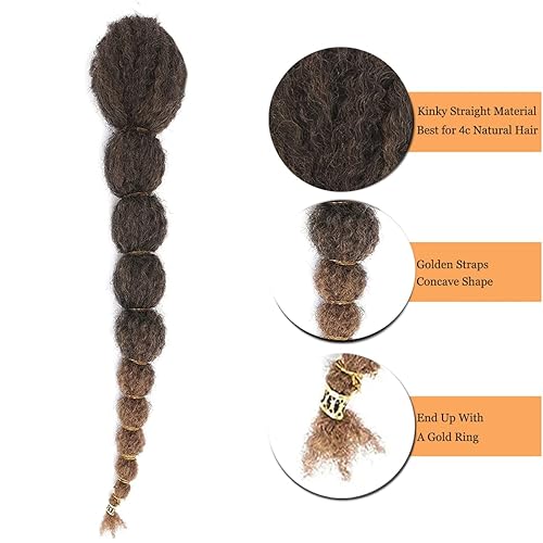 Miniatura 4 de Extensión de cola de caballo afro de burbujas color marrón degradado para mujeres negras, 24 pulgadas de largo con cordón y clip en colas de caballo
