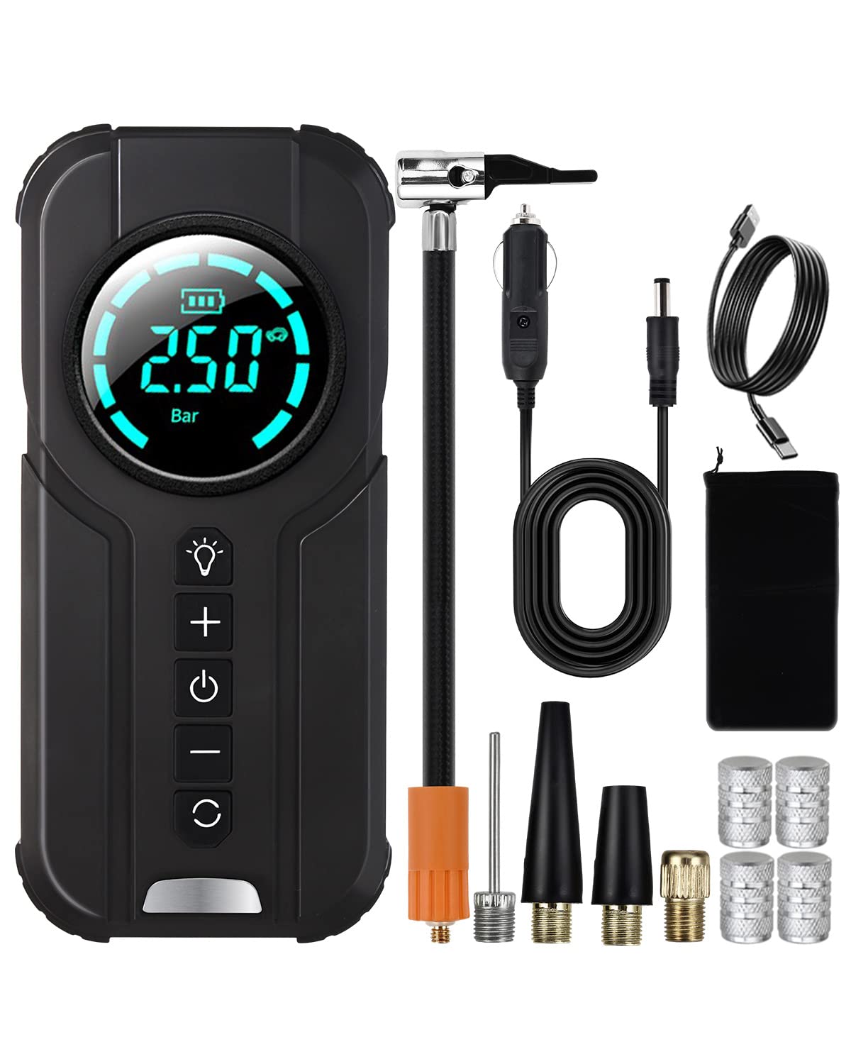 VICKSONGS Elektryczna pompka rowerowa, 7200 mAh, sprężarka rowerowa, 180 psi, do samochodu, roweru, motocykla, koszykówki