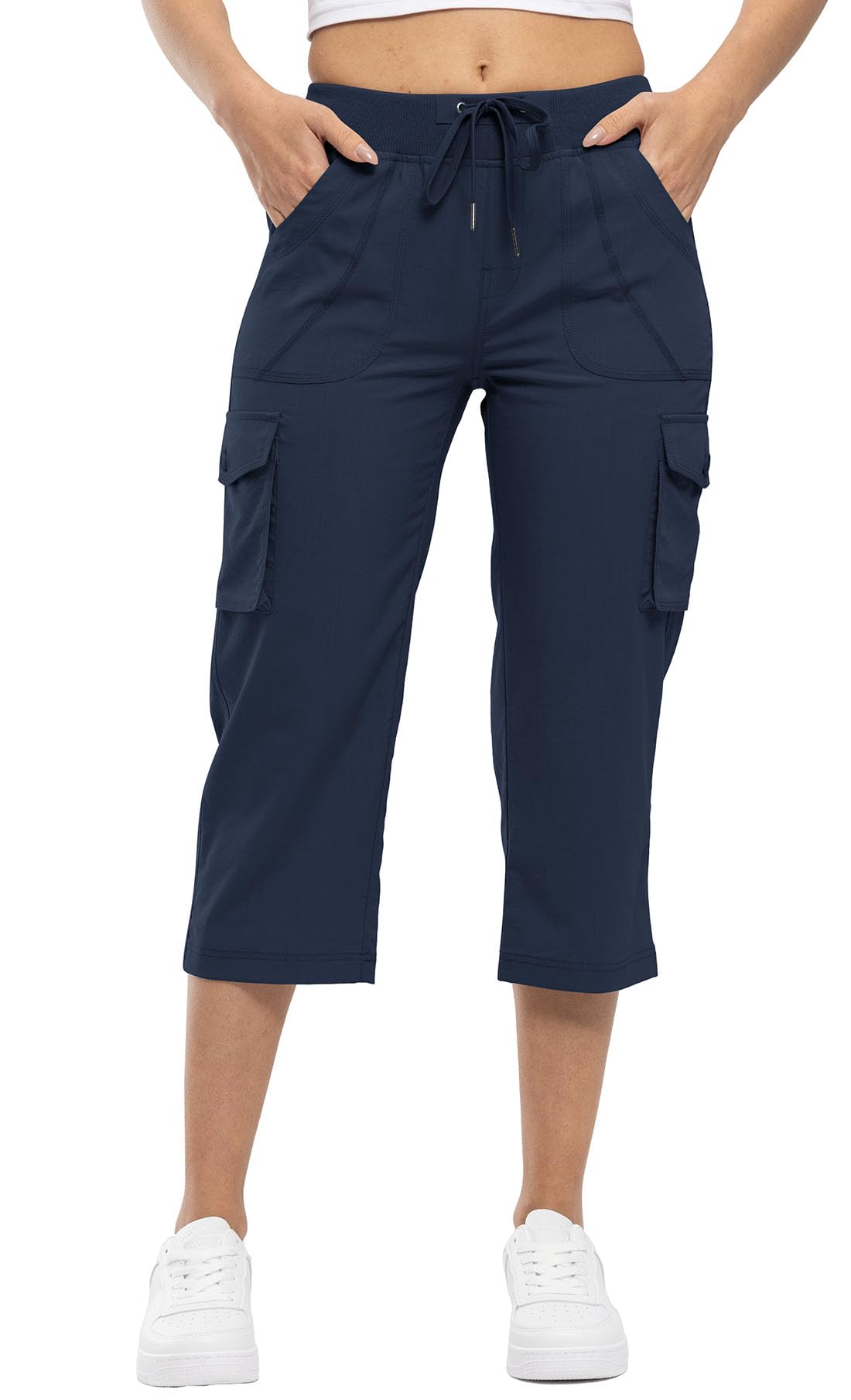 YSENTO Damskie spodnie trekkingowe, spodnie outdoorowe, spodnie letnie Capri Cargo, lekkie spodnie trekkingowe, spodnie funkcyjne