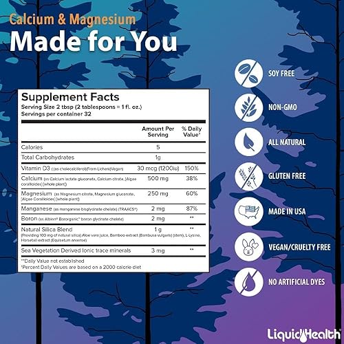 Miniatura 10 de LIQUIDHEALTH Suplemento líquido de calcio y magnesio de 32 onzas líquidas, soporte de tejido para articulaciones y huesos, citrato vegetariano