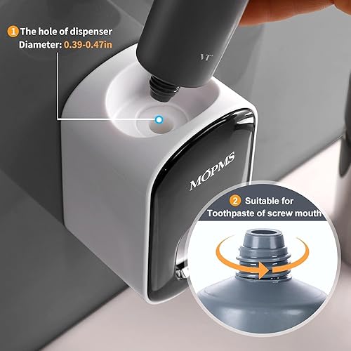 Miniatura 2 de MOPMS Dispensador de pasta de dientes montado en la pared para baño, exprimidor automático de pasta de dientes para niños y adultos (negro, 2