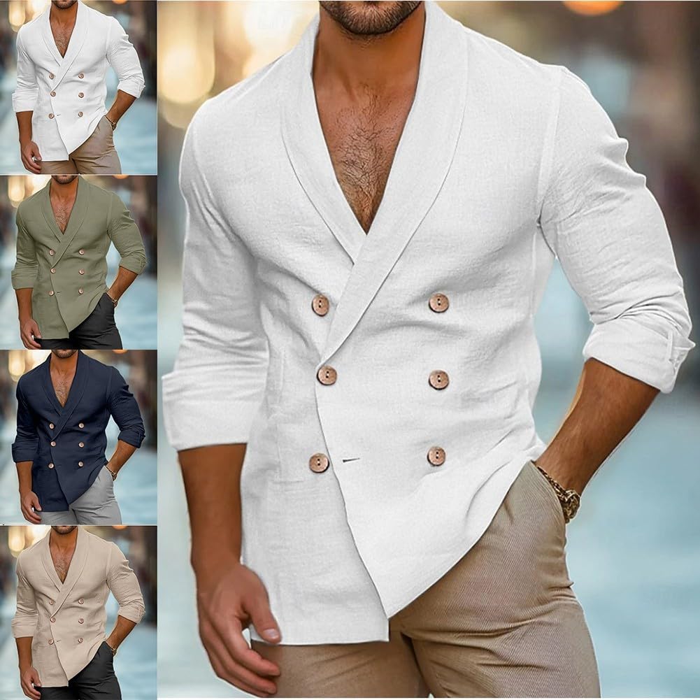 Camicia da uomo alla moda con scollo a V con design a doppio petto per giornate casual (2XL blu scuro)