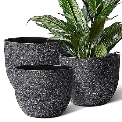 Giraffe Creation Plant Pots 12/10/9 inch Set of 3, Flower Pots Outdoor Indoor, Planters with Drainage Hole, Speckled Black