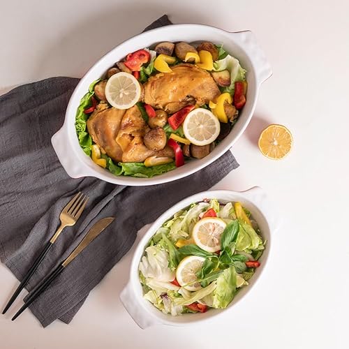 Miniatura 7 de Sweejar Platos de cerámica para gratinar, juego de moldes ovalados para hornear, sartén antiadherente con asas, cazuela para horno, lasaña, 13.8 x