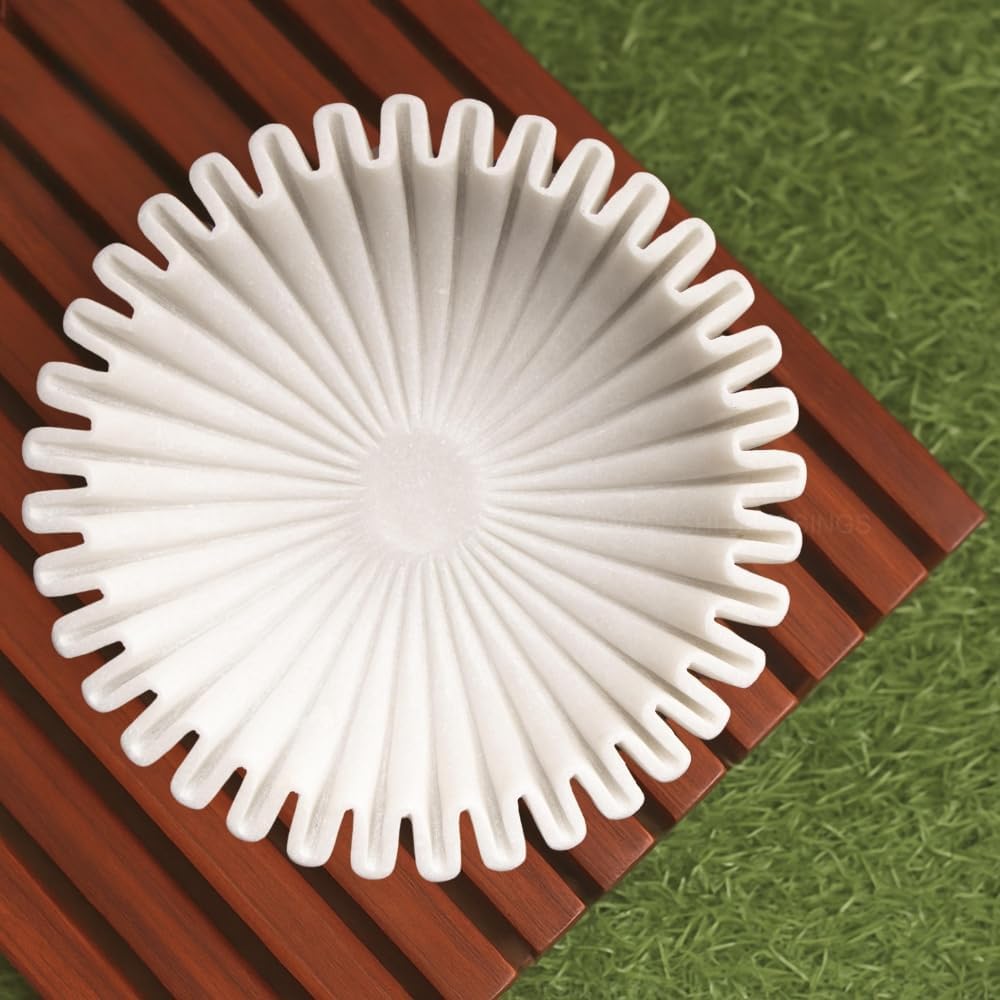 Bol en marbre fait main Royal Kurta 30cm, coupe vintage sculptée pour décoration élégante