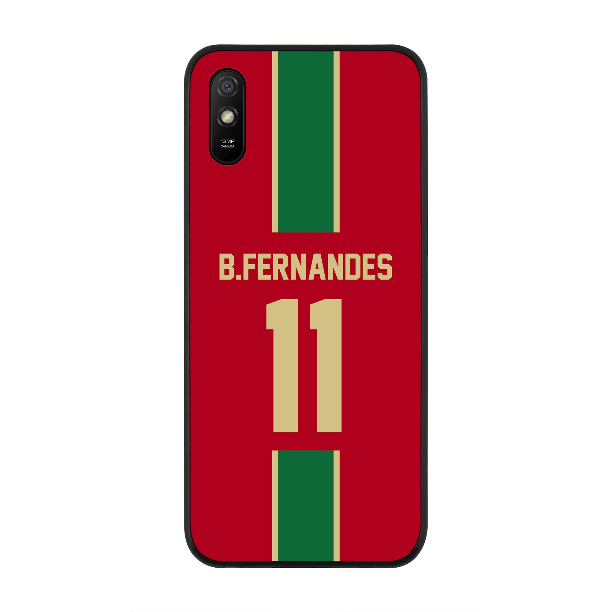 Stylizedd Rugged Black Edge Case for Redmi 9A 4G, Slim fit Soft Case Flexible Rubber Edges Anti Drop TPU Gel Thin Cover - Football Team - Portugal, Player Name - B.Fernandes