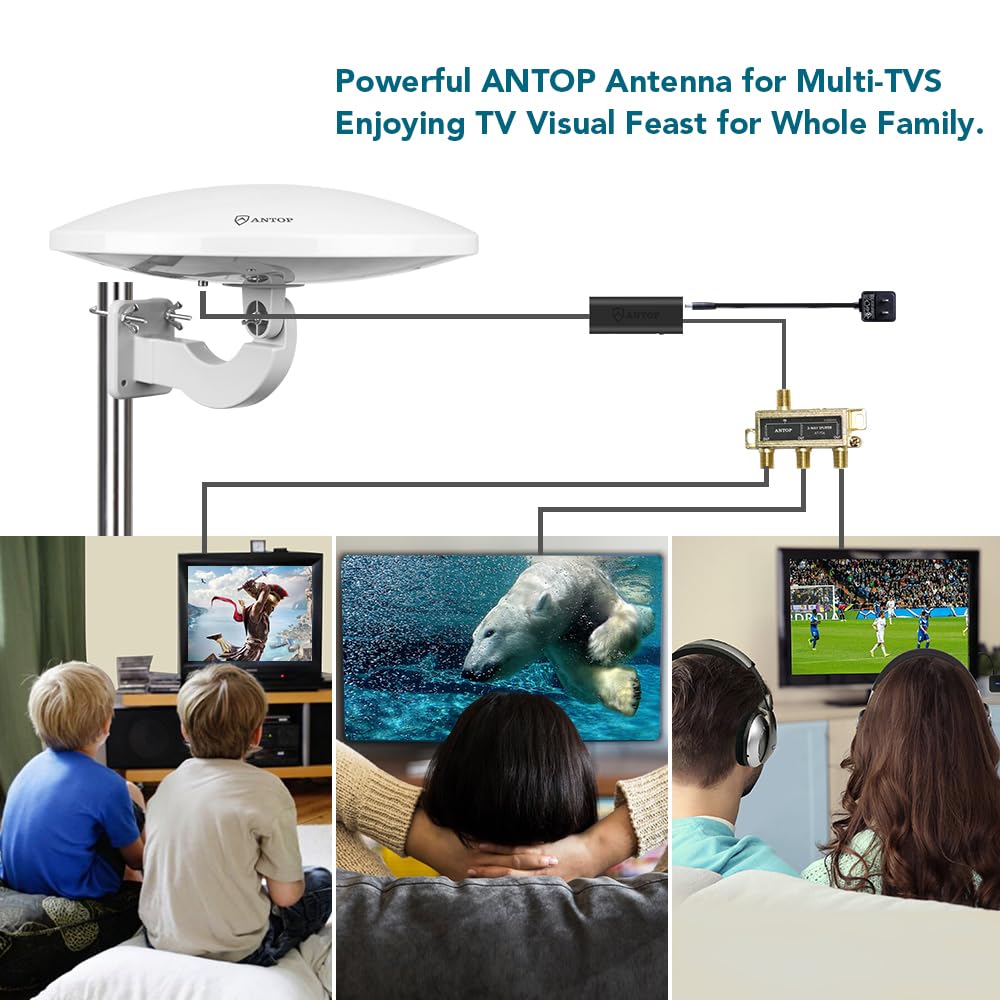 ANTV HDTV Antena 35 Miles Gama Multidireccional Digital Conejo Orejas Interior para UHF/VHF; 1080P Soporte de Mesa/Soporte de Pared Antena para TV Clearview